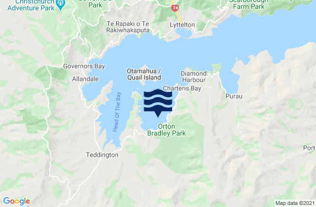 Carte des horaires des marées pour Charteris Bay, New Zealand