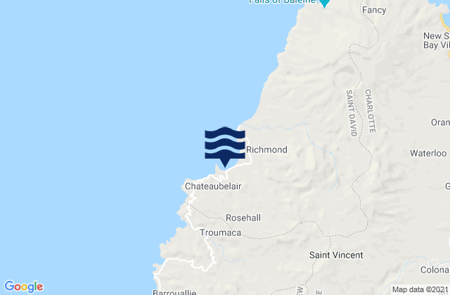 Carte des horaires des marées pour Chateaubelair, Saint Vincent and the Grenadines