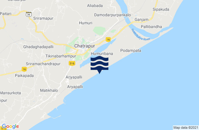 Carte des horaires des marées pour Chatrapur, India