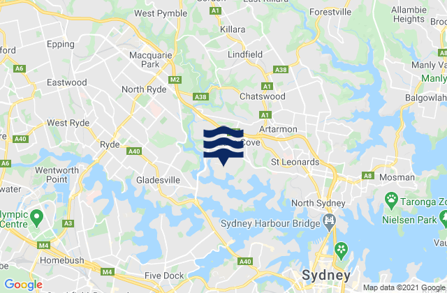 Carte des horaires des marées pour Chatswood West, Australia