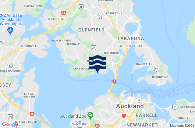 Carte des horaires des marées pour Chelsea Bay, New Zealand