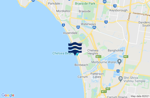 Carte des horaires des marées pour Chelsea, Australia