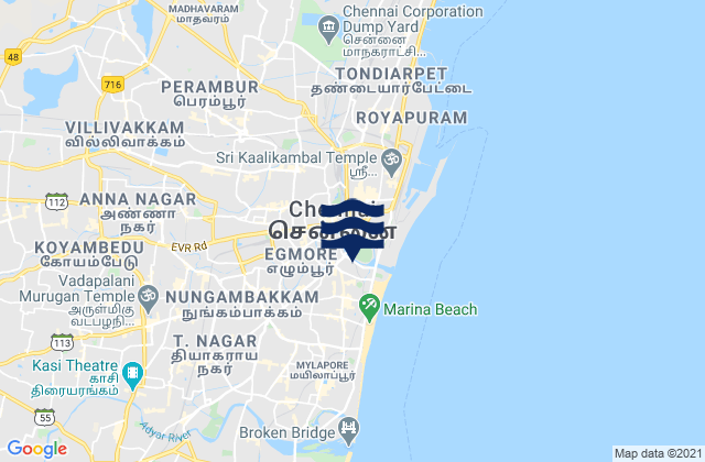 Carte des horaires des marées pour Chennai, India
