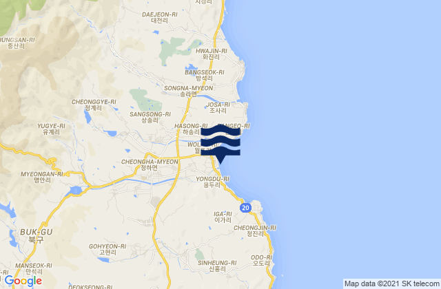 Carte des horaires des marées pour Cheongha, South Korea