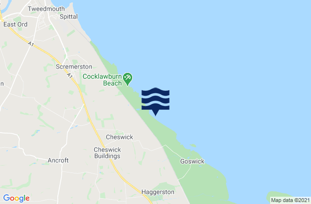 Carte des horaires des marées pour Cheswick Sands Cocklawburn Beach, United Kingdom
