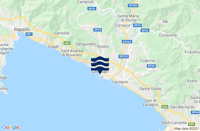 Carte des horaires des marées pour Chiavari, Italy