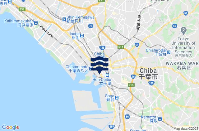 Carte des horaires des marées pour Chiba-ken, Japan