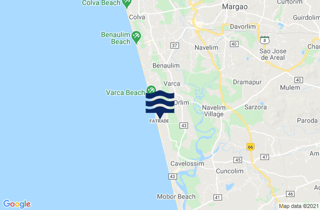 Carte des horaires des marées pour Chinchinim, India