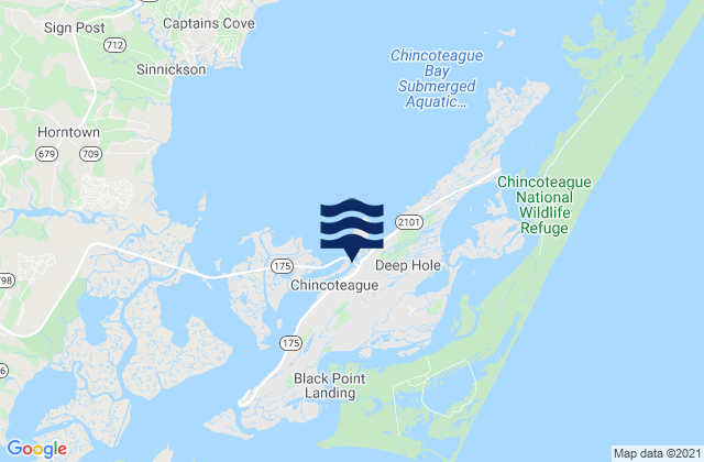 Carte des horaires des marées pour Chincoteague Island (Lewis Creek), United States