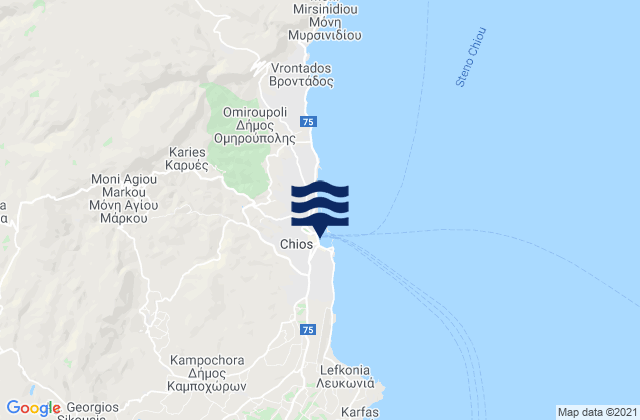 Carte des horaires des marées pour Chios, Greece