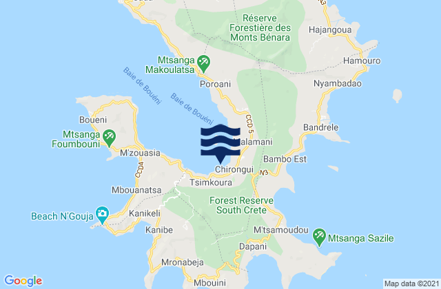 Carte des horaires des marées pour Chirongui, Mayotte