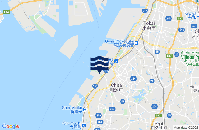 Carte des horaires des marées pour Chita-shi, Japan