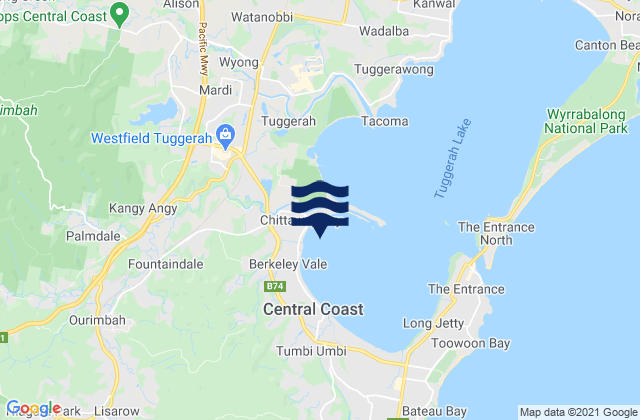 Carte des horaires des marées pour Chittaway Bay, Australia