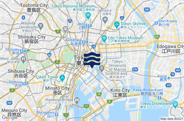Carte des horaires des marées pour Chiyoda-ku, Japan