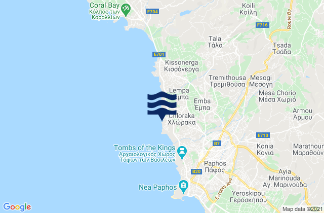 Carte des horaires des marées pour Chlórakas, Cyprus