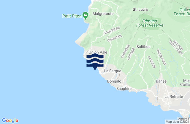 Carte des horaires des marées pour Choiseul, Saint Lucia