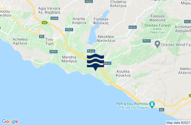 Carte des horaires des marées pour Cholétria, Cyprus