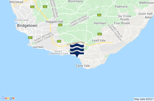 Carte des horaires des marées pour Christ Church, Barbados