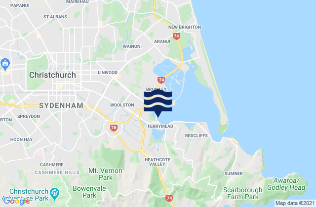 Carte des horaires des marées pour Christchurch, New Zealand