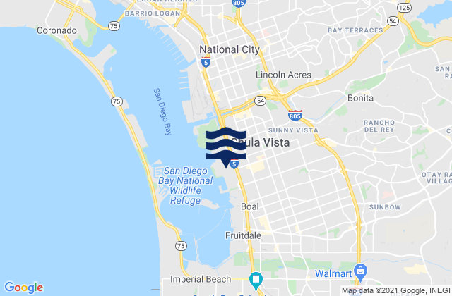 Carte des horaires des marées pour Chula Vista, United States