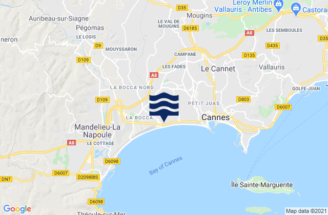 Carte des horaires des marées pour Châteauneuf-Grasse, France
