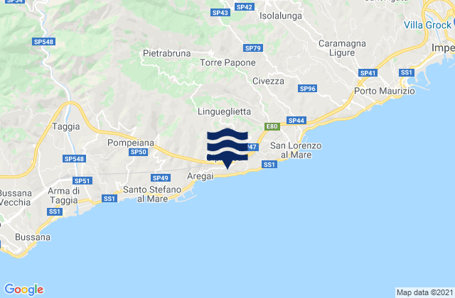 Carte des horaires des marées pour Cipressa, Italy