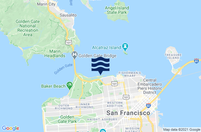 Carte des horaires des marées pour City and County of San Francisco, United States