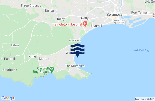 Carte des horaires des marées pour City and County of Swansea, United Kingdom