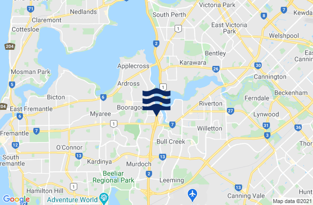 Carte des horaires des marées pour City of Cockburn, Australia