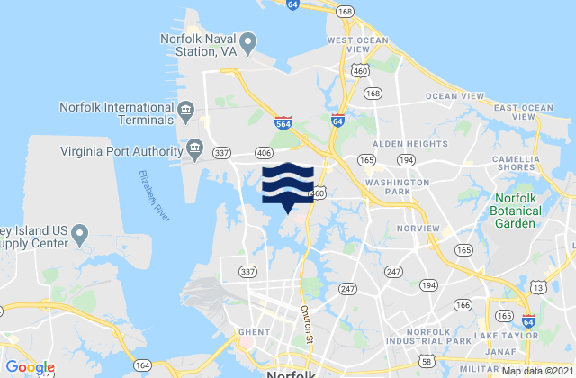 Carte des horaires des marées pour City of Norfolk, United States