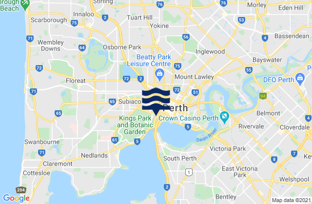 Carte des horaires des marées pour City of Perth, Australia