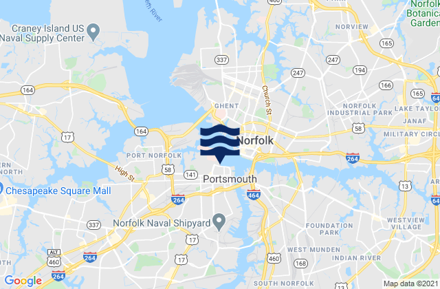 Carte des horaires des marées pour City of Portsmouth, United States