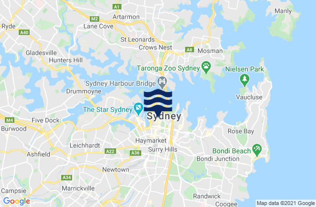 Carte des horaires des marées pour City of Sydney, Australia