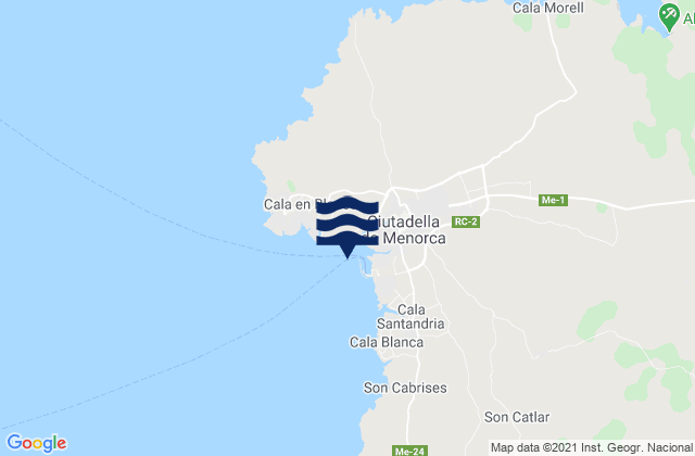 Carte des horaires des marées pour Ciudadela de Menorca, Spain