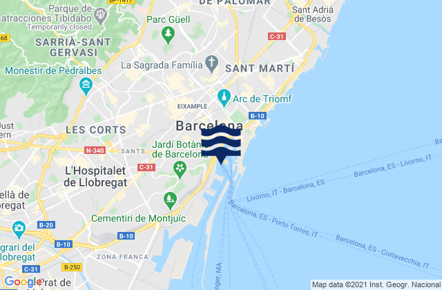 Carte des horaires des marées pour Ciutat Vella, Spain