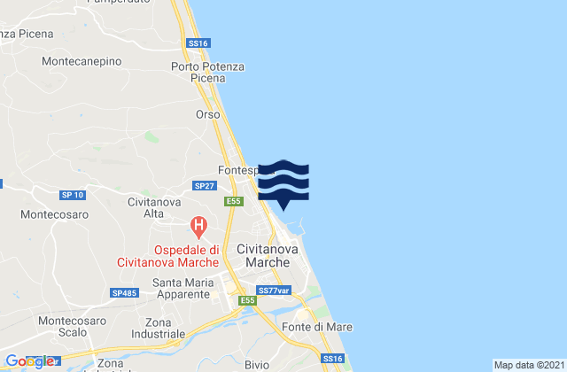 Carte des horaires des marées pour Civitanova Marche, Italy