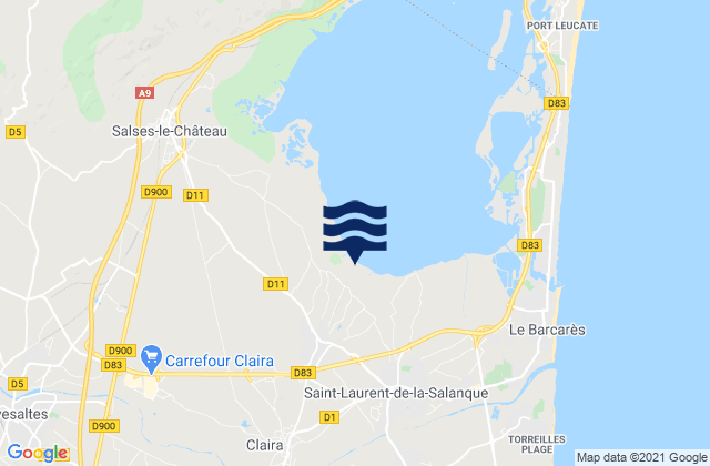 Carte des horaires des marées pour Claira, France