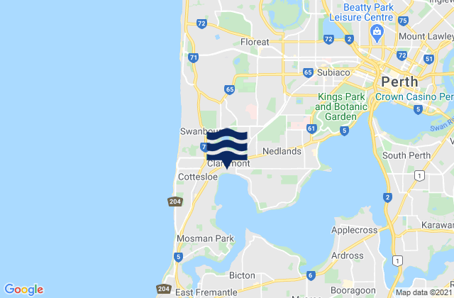 Carte des horaires des marées pour Claremont, Australia