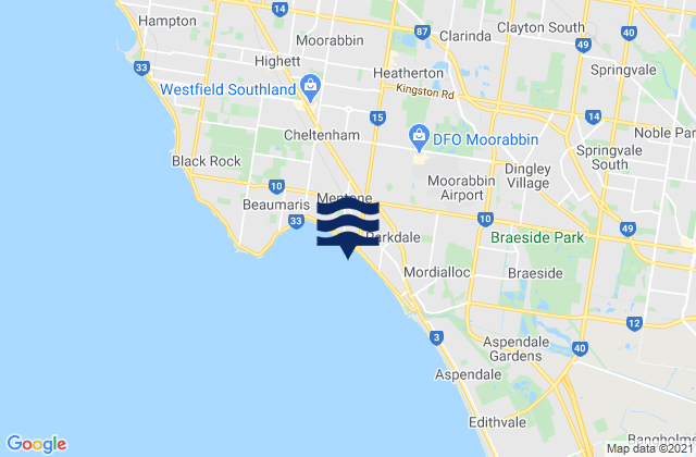 Carte des horaires des marées pour Clayton, Australia