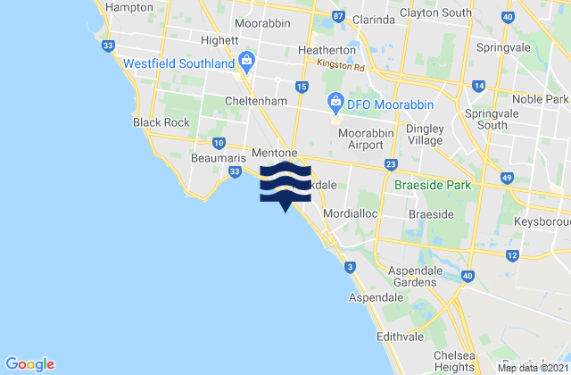 Carte des horaires des marées pour Clayton South, Australia