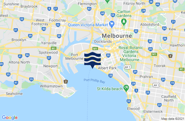 Carte des horaires des marées pour Coburg, Australia
