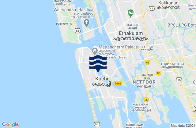 Carte des horaires des marées pour Cochin, India