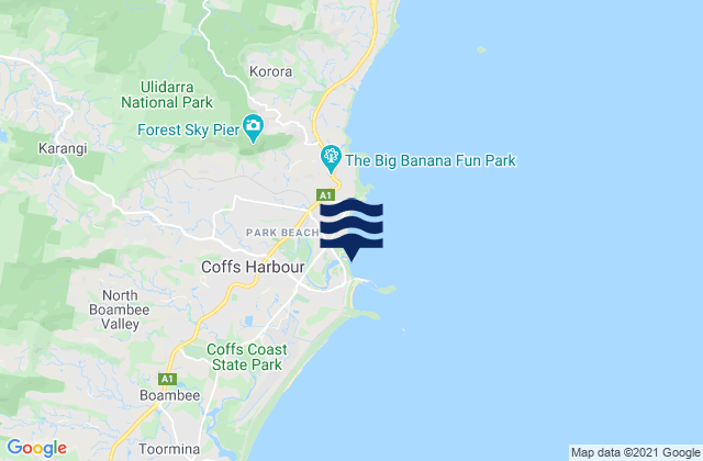Carte des horaires des marées pour Coffs Harbour Beach, Australia