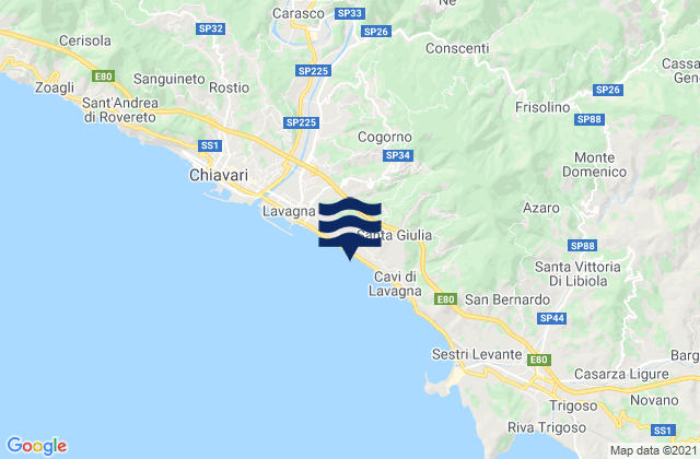Carte des horaires des marées pour Cogorno, Italy