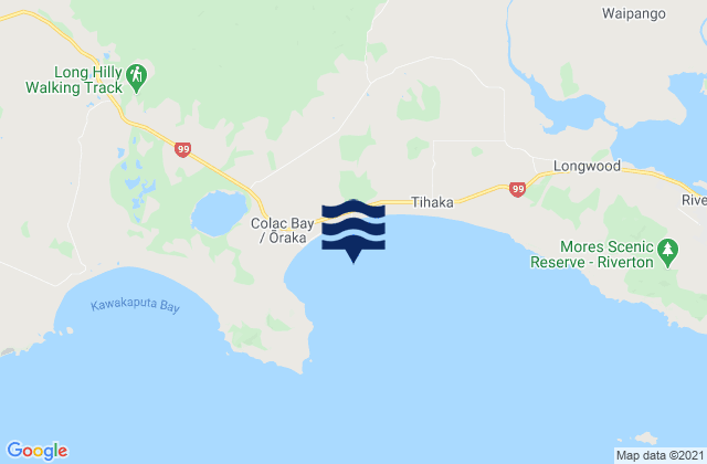 Carte des horaires des marées pour Colac Bay/Oraka, New Zealand