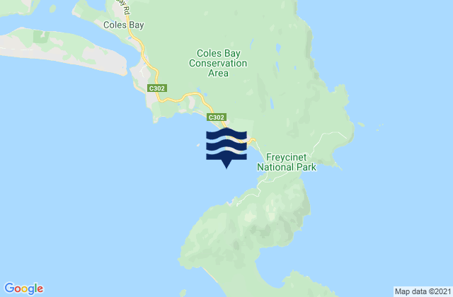 Carte des horaires des marées pour Coles Bay, Australia