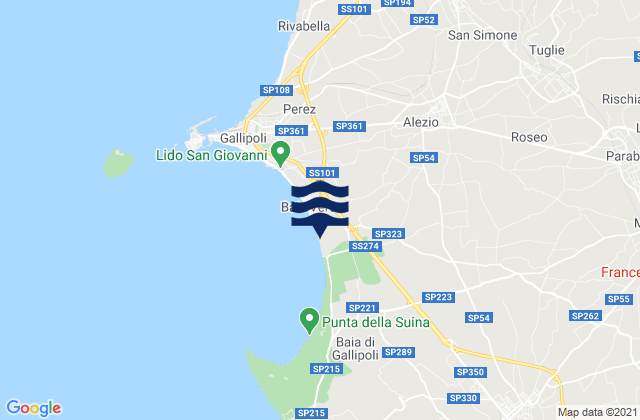 Carte des horaires des marées pour Collepasso, Italy