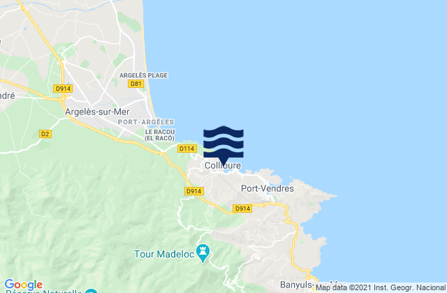 Carte des horaires des marées pour Collioure, France