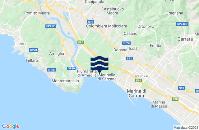 Carte des horaires des marées pour Colombiera-Molicciara, Italy