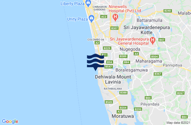 Carte des horaires des marées pour Colombo District, Sri Lanka